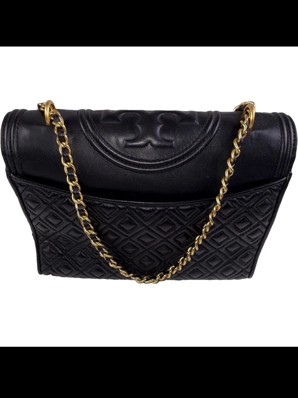 Tory Burch Black Quilted Leather Chain-Handle Shoulder Bag with Tassel